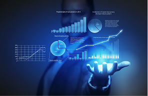 Businessperson reviewing AI-generated charts, dashboards and analytics