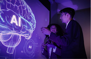 Team reviewing an AI-optimised content strategy on a large display