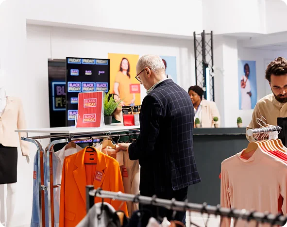 Customer browsing an eCommerce retail store during a Black Friday sale